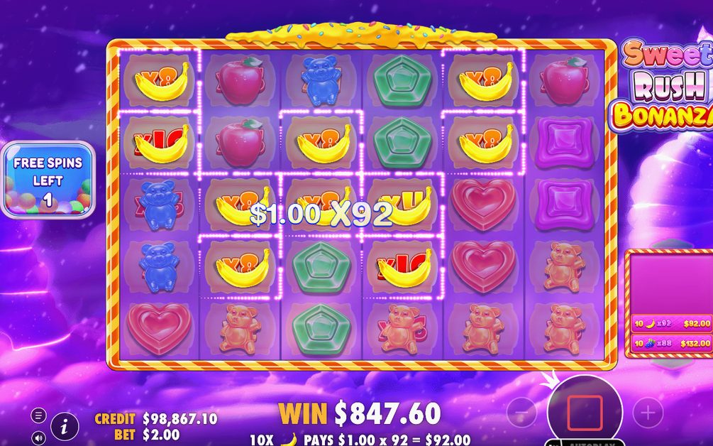 Sweet Rush Bonanza free spins: doubled spots on the grid