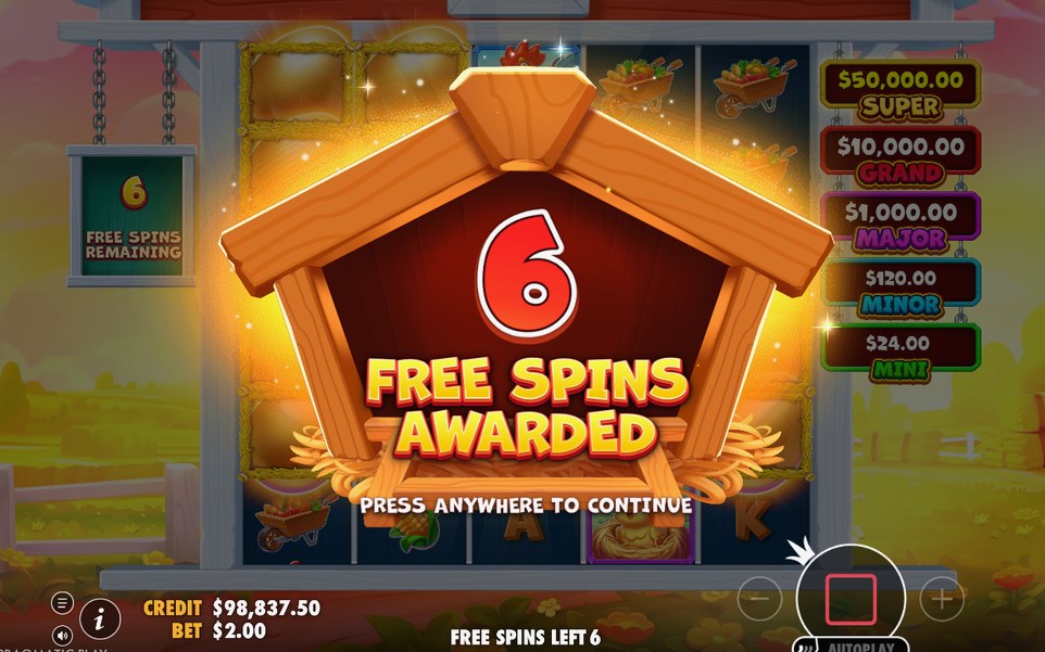 The wheel above the reels, now handing out prizes